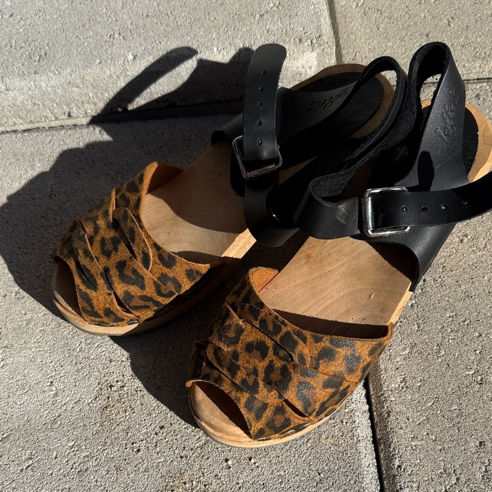 Lotta from Stockholm Leopard Print Kids Sandals with Black Straps size 36/6